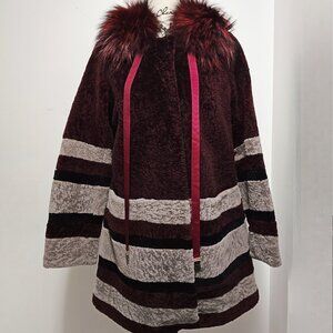 New Real Merino Sheepskin Shearling Lamb Fur Coat Jacket Burgundy Wine Red Tan S